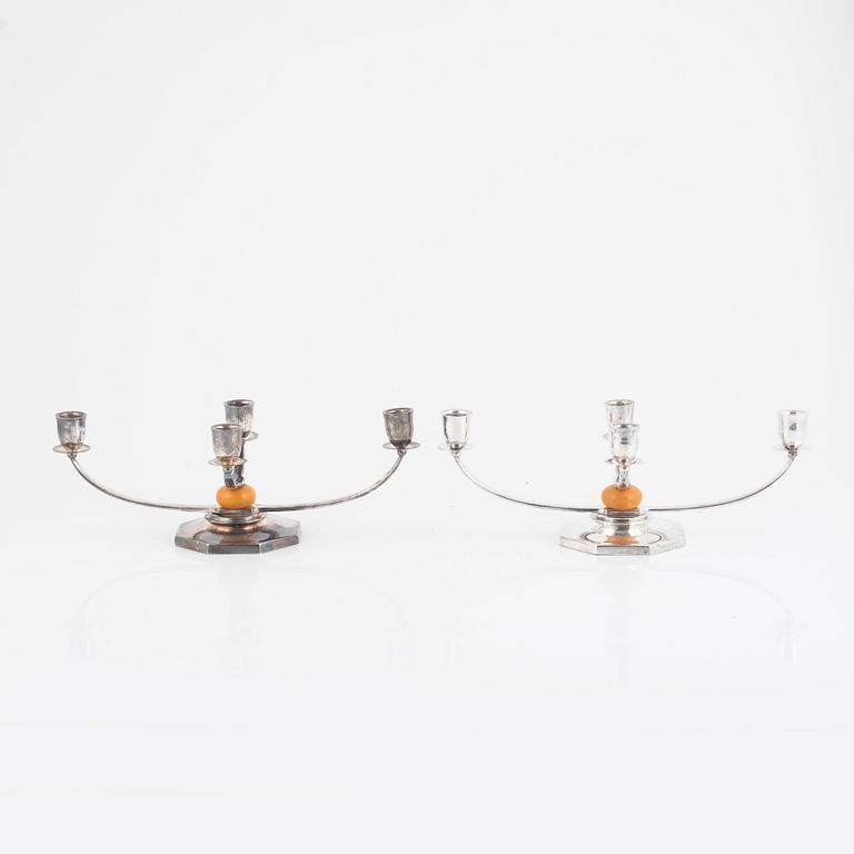 Just Andersen, a pair of silver plated candelabra, mark of GAB, 1930's.