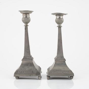 A pair of Empire pewter candlesticks, mark of Sven Ekström, Norrköping 1823.