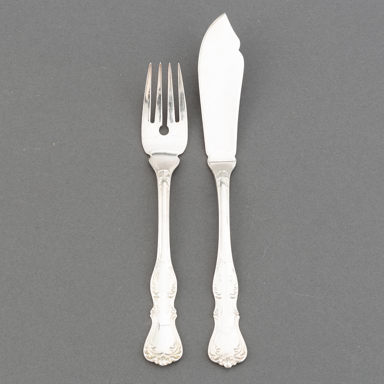 A set of 18 + 18 pieces of "Olga" silver fish flatware, mark of GAB, Stockholm and Eskilstuna, Sweden late 20th century.