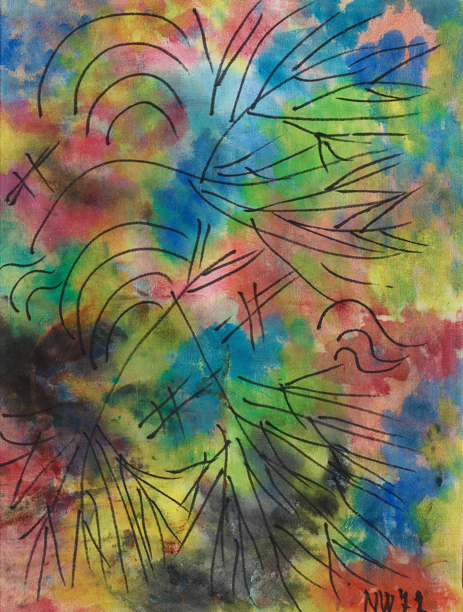NELL WALDEN, mixed media on cloth, signed and dated -72.