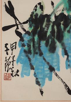 Cui Zifan, 'Wisteria and dragonfly'. Ink and colour on paper.