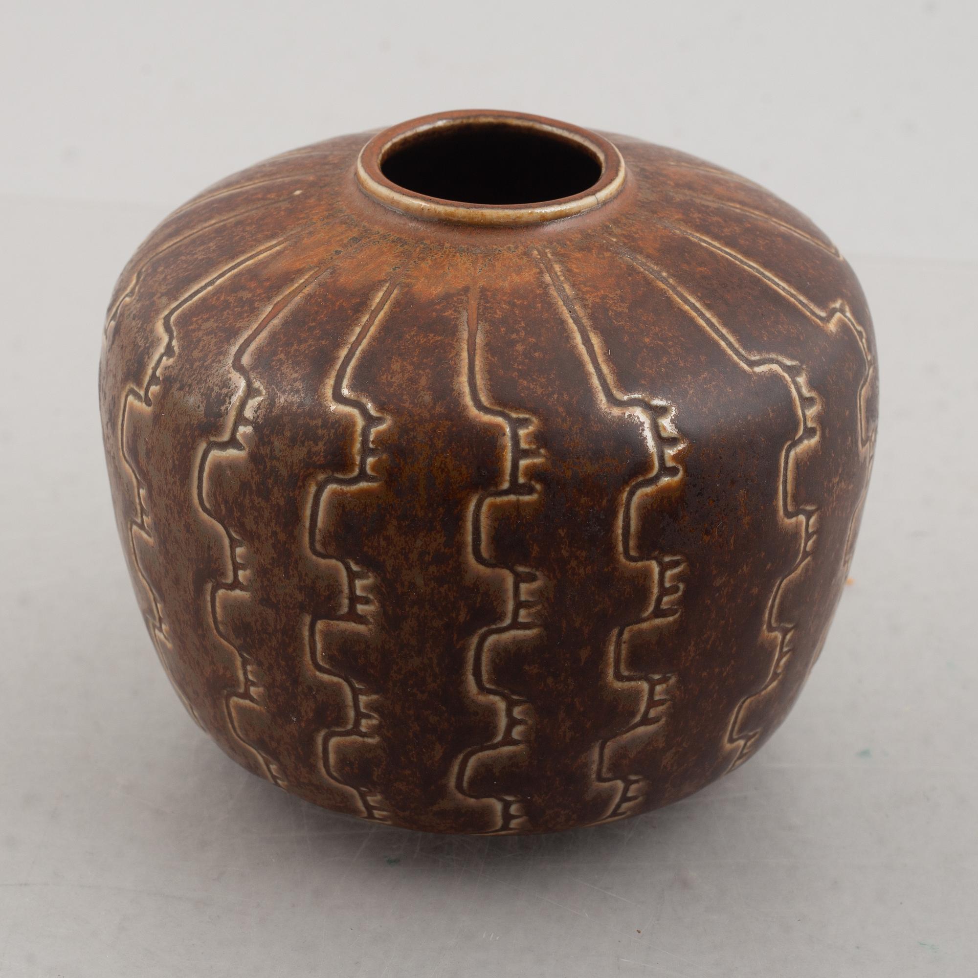 Eva Stæhr Nielsen & others, two stoneware vases and a teapot, Saxbo, Denmark, mid and first half of the 20th century.