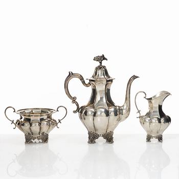 A 3-piece Swedish silver coffee service, marks of A.G. Dufva, Stockholm 1922.