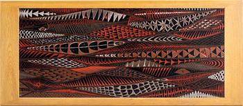 Stig Lindberg & David Rosén, an oak and enamel coffee table from Nordiska Kompaniet and Gustavsberg, 1950's.