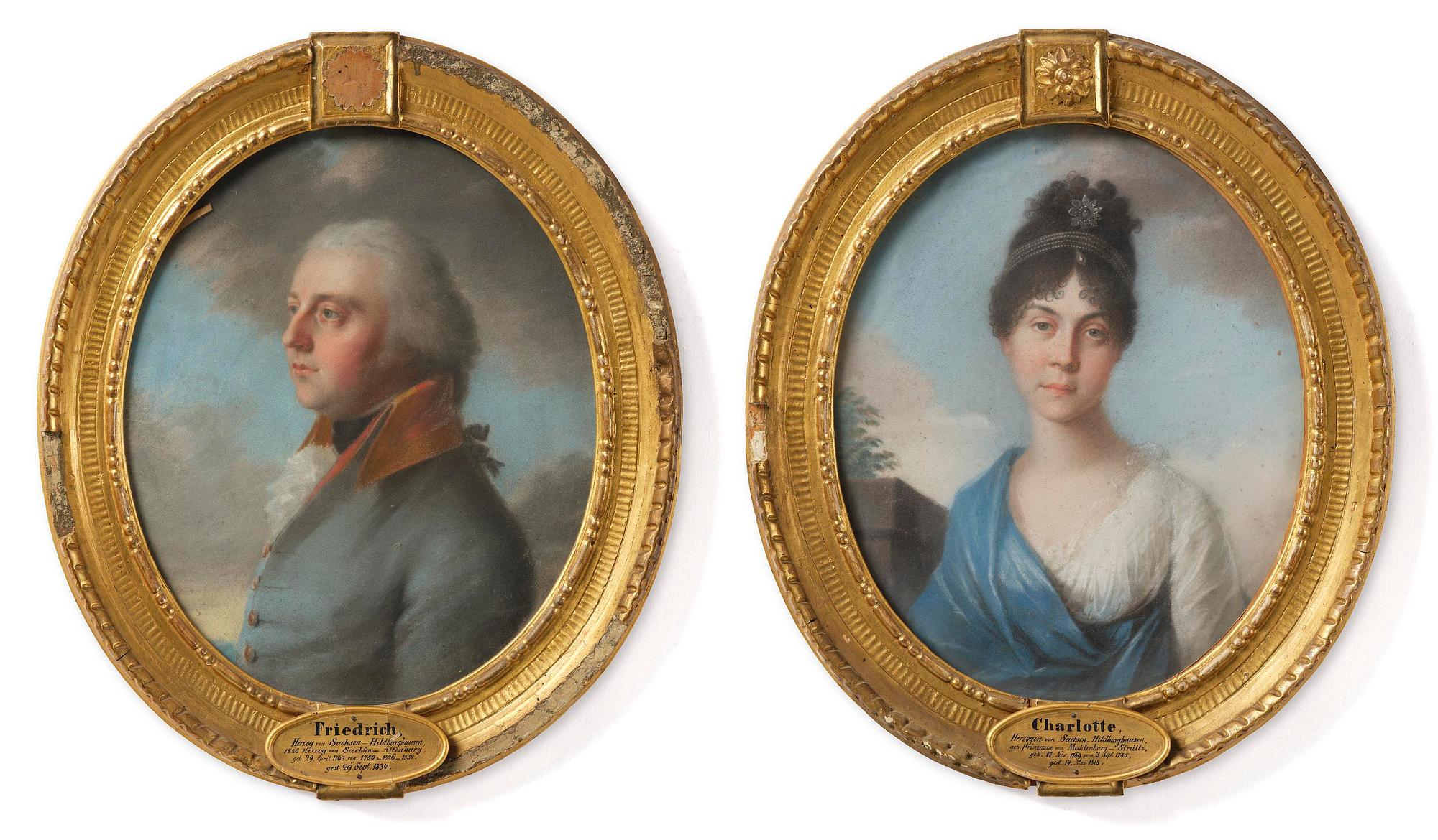 Johann Philipp Bach, attributed, "Frederick of Saxe-Altenburg" (1763-1834) & "Charlotte Georgina of Mecklenburg-Strelitz" (1785-1818).