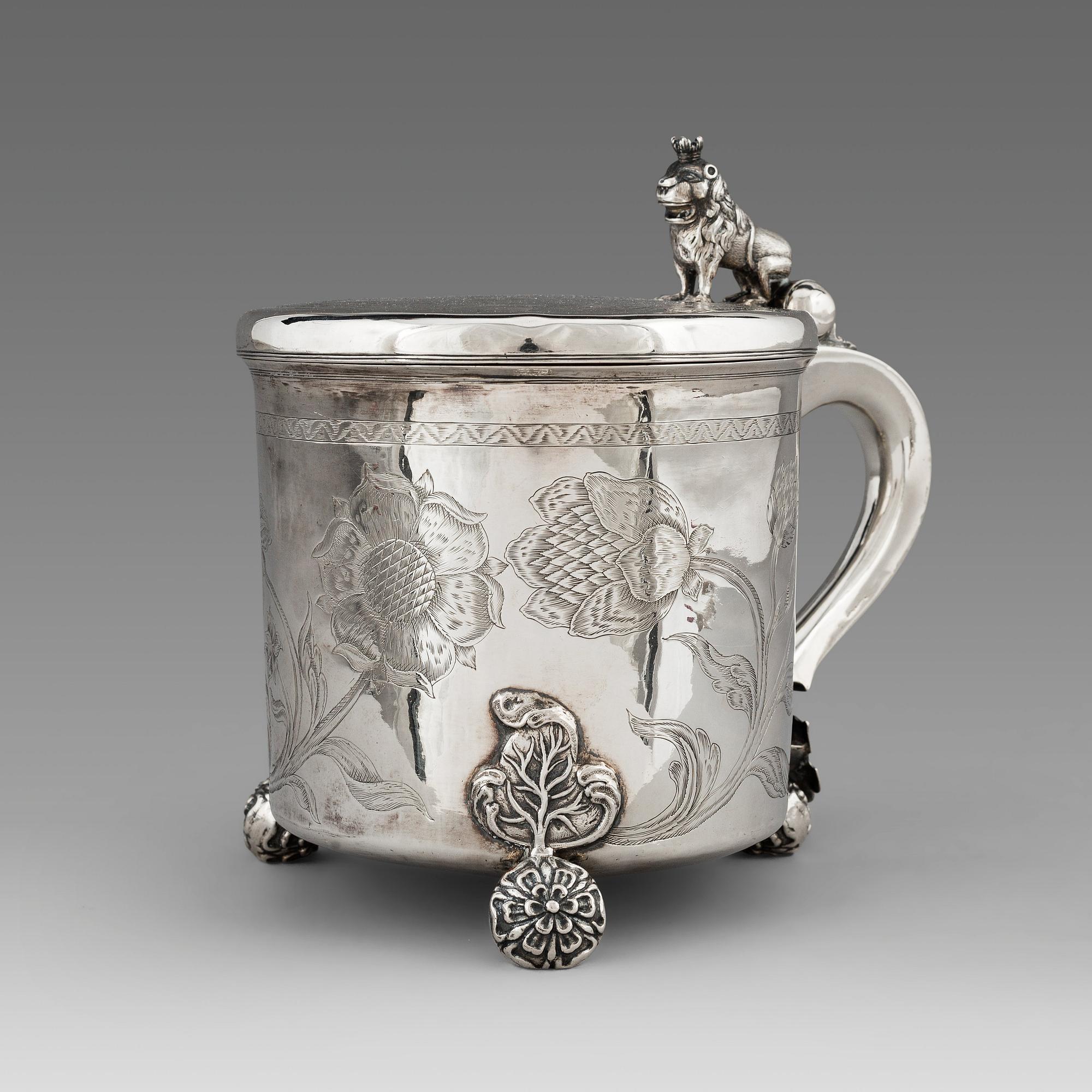 Hans Jorgensen Bull (verksam i Trondhjem 1660-1684), dryckeskanna, silver. Barock.