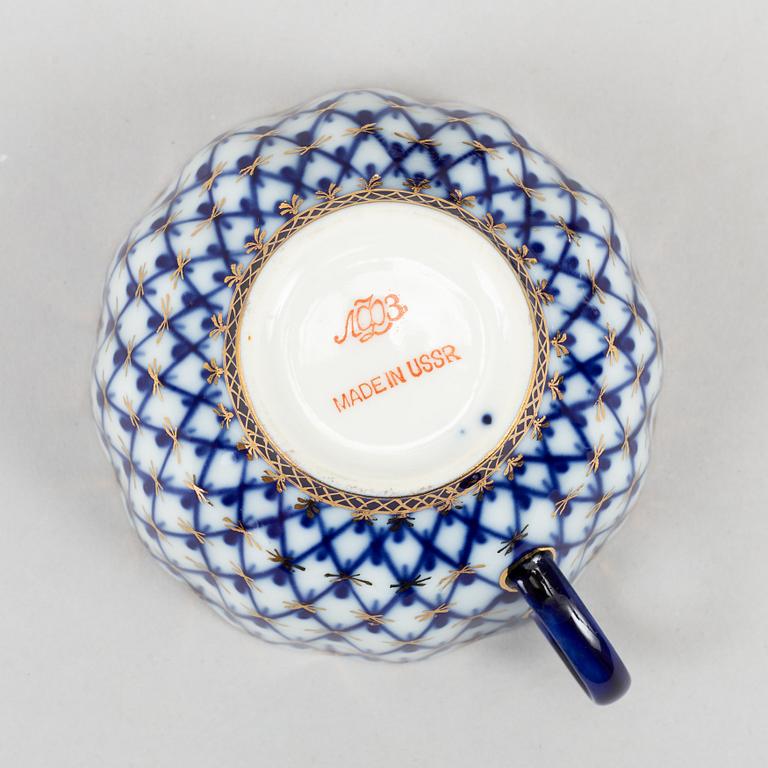 Teaservice, porcelain, 16 pcs "Cobalt net", Lomonosov, Soviet Union.
