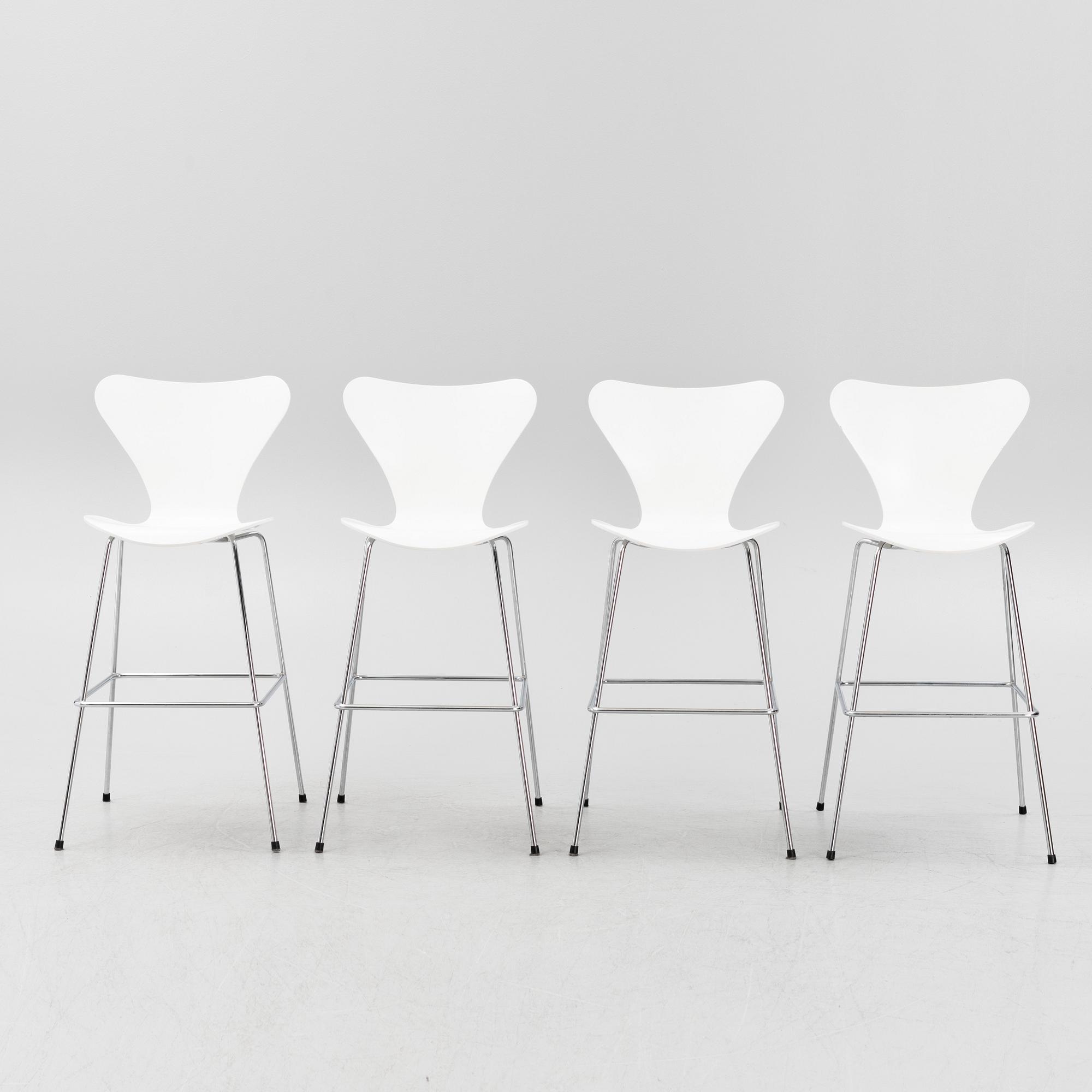 Arne Jacobsen, four 'Series 7' bar chairs, Fritz Hansen, Denmark, 2013.