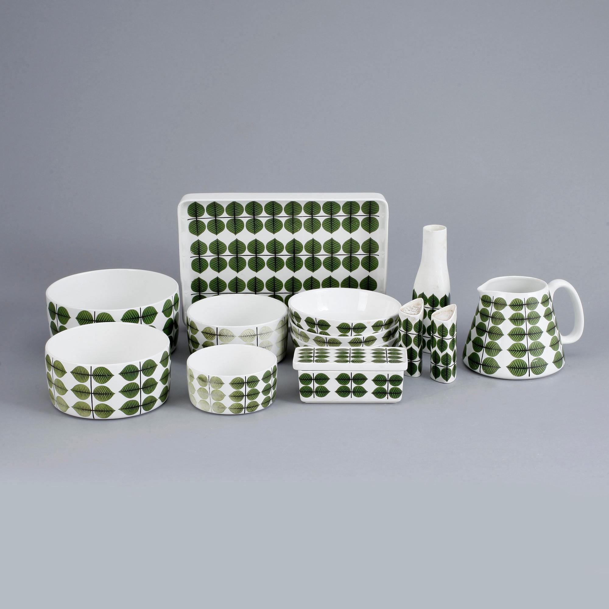 SERVISDELAR, 13 st, porslin, "Berså", Stig Lindberg, Gustavsberg.
