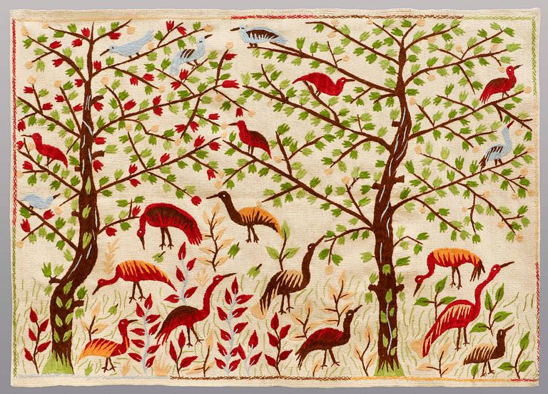 A RUG embroided flat weave, ca 171 x 121 cm.