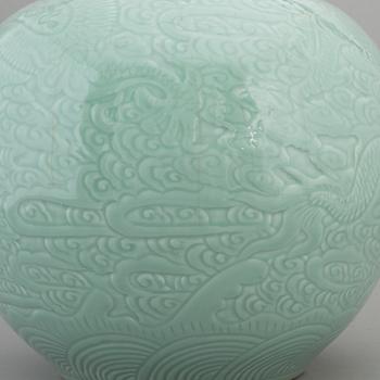 A large Chinese celadon glazed vase, second half of the 20th century.