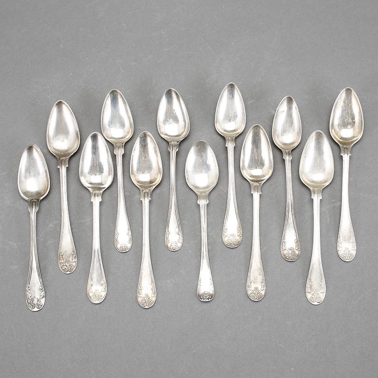 SKEDAR, 12 st, silver, "gammal fransk", bla Otto Wilhelm Kjellberg, Västerås, 1871. Vikt ca 190g.