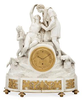 681. A French Louis XVI 18th Century, Mars and Venus, biscuit mantel clock.