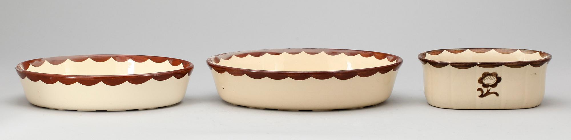 SERVISDELAR, 3 st, "Pyro Brun", Wilhelm Kåge, Gustavsberg.