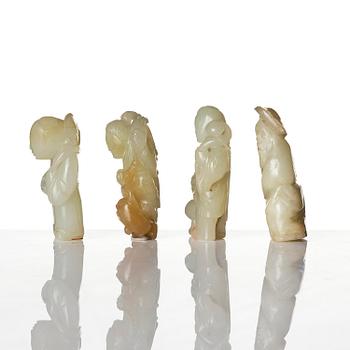 Figuriner, fyra stycken, jade. Qingdynastin, 1800-/1900-tal.