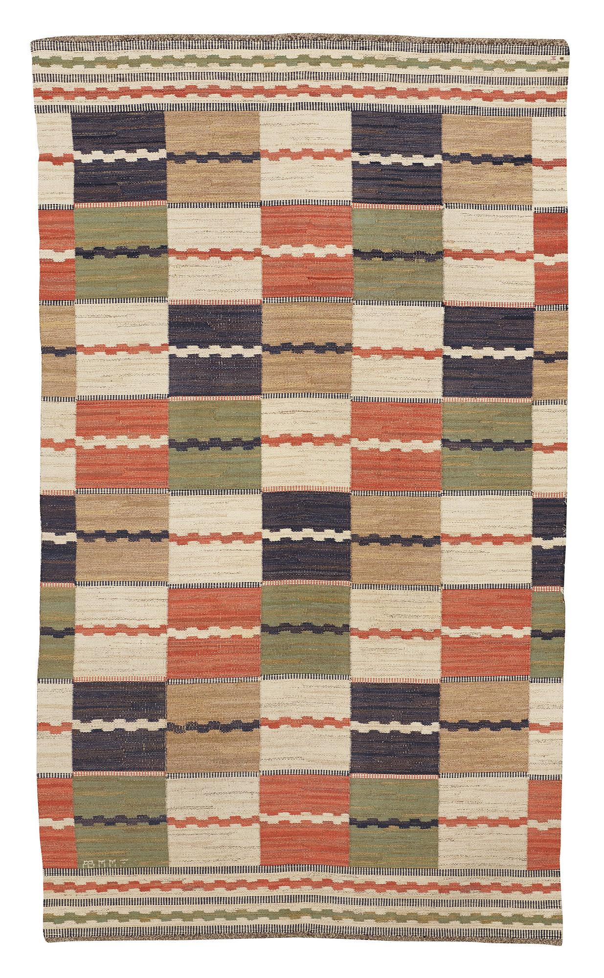 Märta Måås-Fjetterström, Matta, "Vita Rutmattan", rölakan, ca 328 x 189,5-193,5 cm, signerad AB MMF.