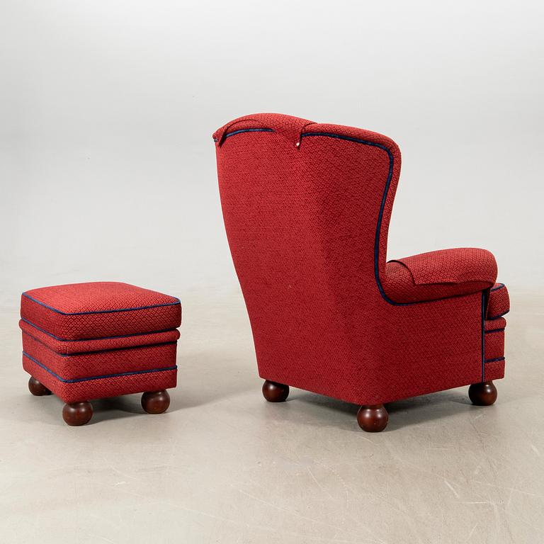 Armchair with footstool, modern production.
