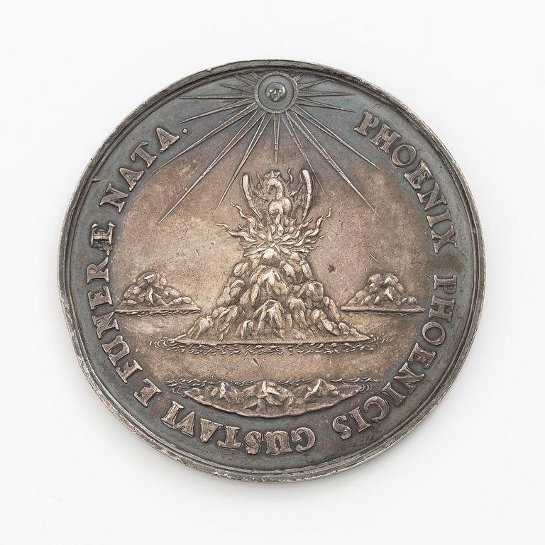 Minnespening, Kristina utkorad till drottning efter faderns död 1632, av Sebastian Dadler (medaljgravör, 1586-1657).