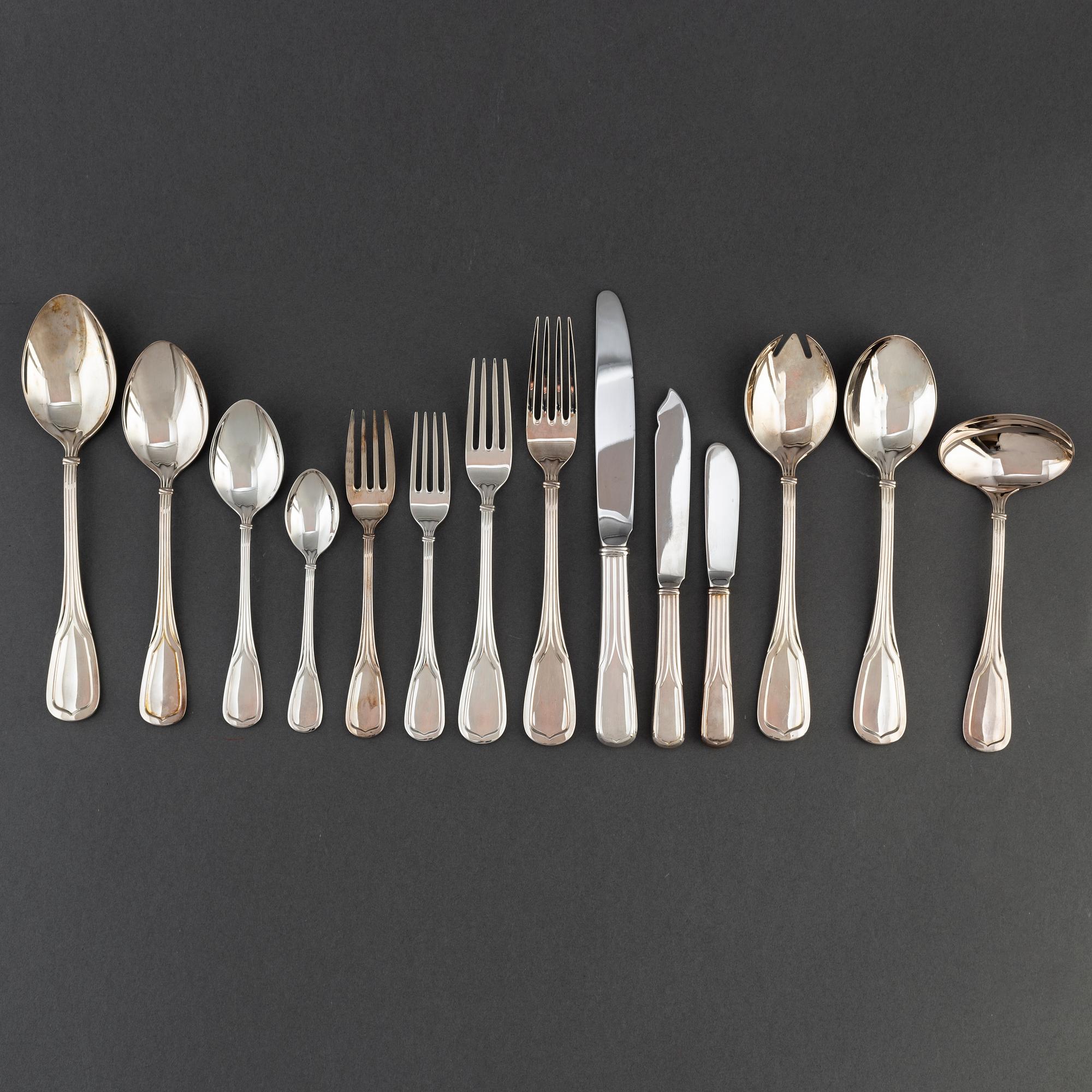 CARTIER, a 107-piece 'Vennitienne' silver plate cutlery service, 1988.