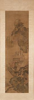 Rullmålning, färg och tusch på siden lagt på papper. Signed Qiu Ying (1494-1551), troligen efter/senare.