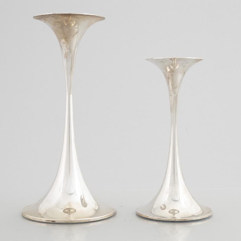 Two silver candlesticks, marks of Tapio Wirkkala, "Trumpetti", Kultakeskus, Tavastehus, Finland 2001.