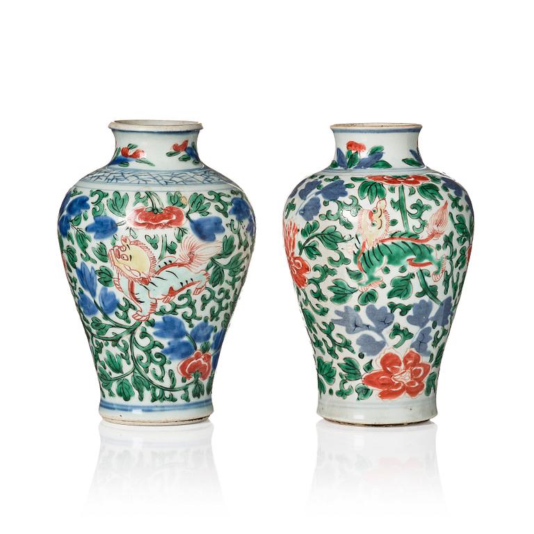 Two wucai decorated Transition vases, 17th Century.