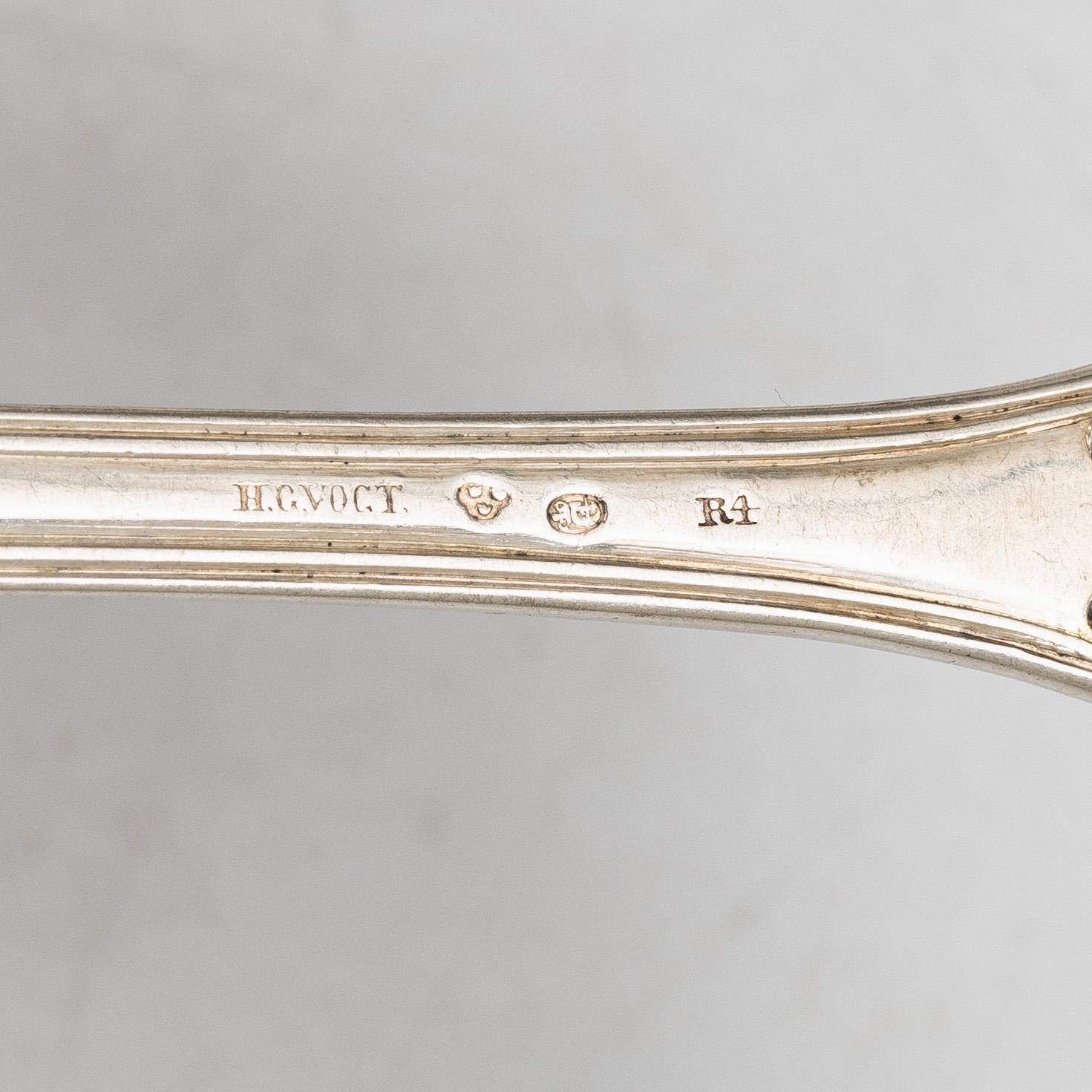 Six Swedish silver spoons, mark of HG Vogt, Kristianstad, 1847.