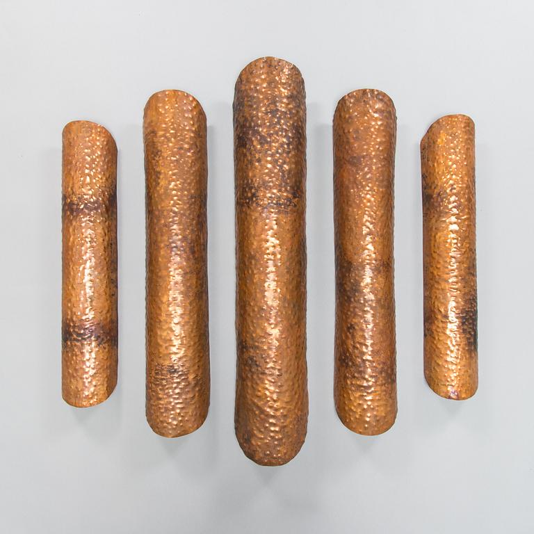 A five-piece copper wall decoration, latter half of the 20th century.