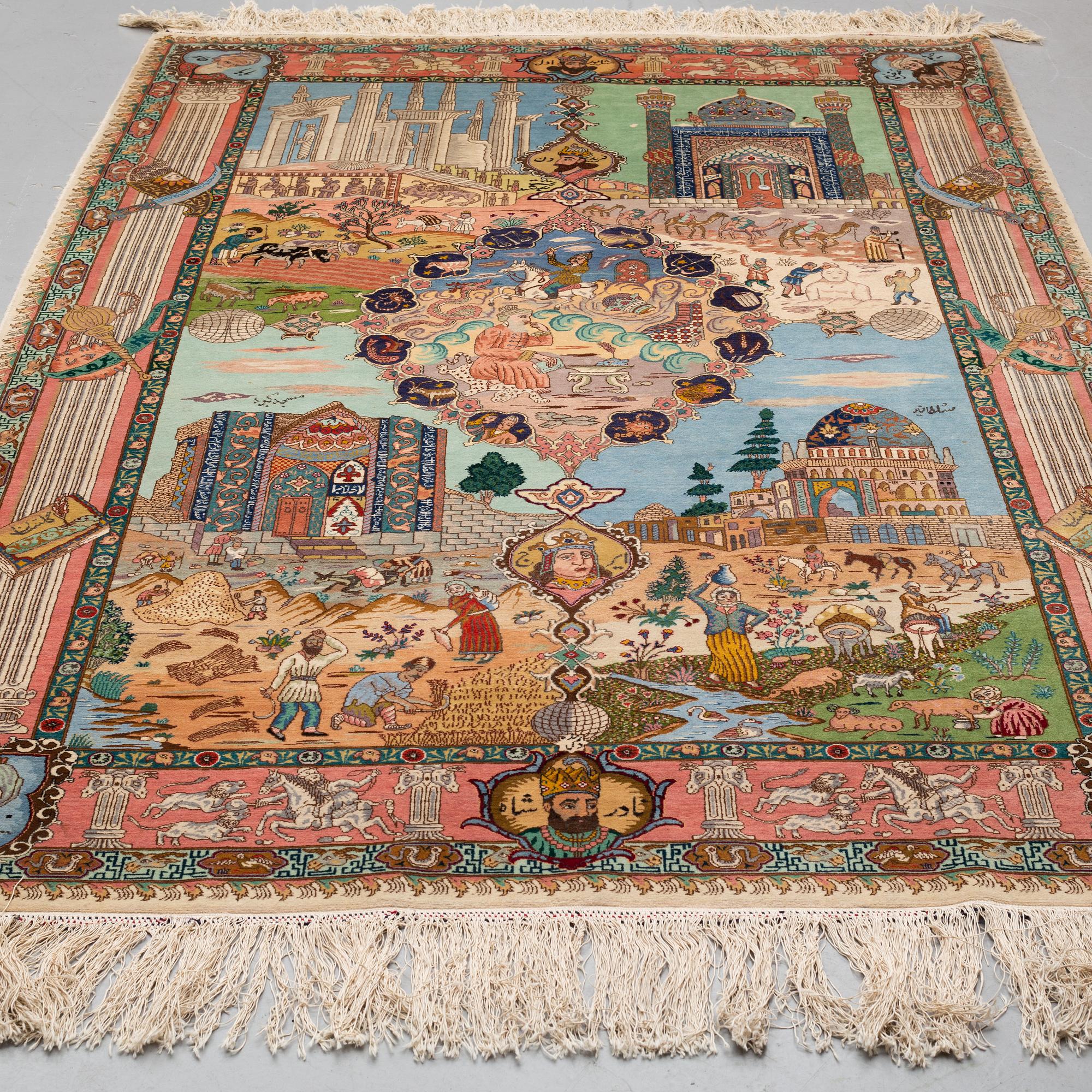 A CARPET, Old Tabriz, figural, ca 263 x 163 cm.