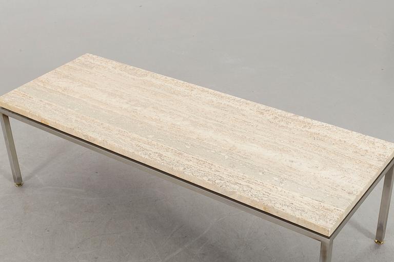 A TRAVERTINE TOP SOFA TABLE.