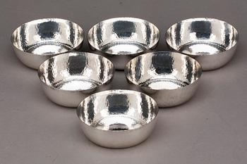 SKÅLAR, 6 st, silver, MGAB E Löfman. 1974-77. Tot ca 730g.