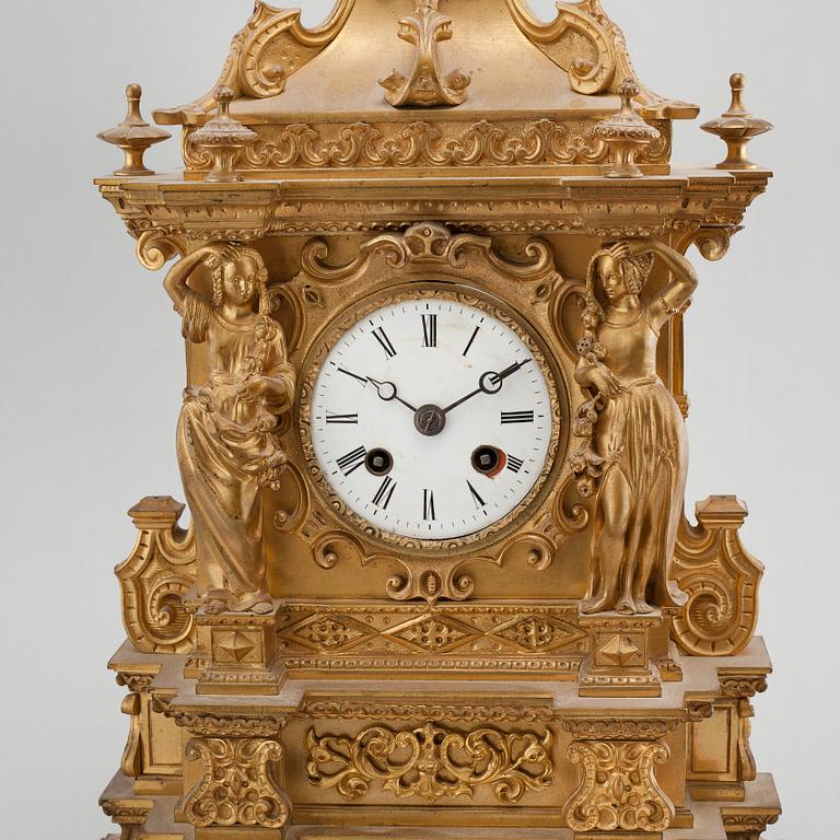 A 19th century table clock, clockwork marked "Raingo Freres, Paris".