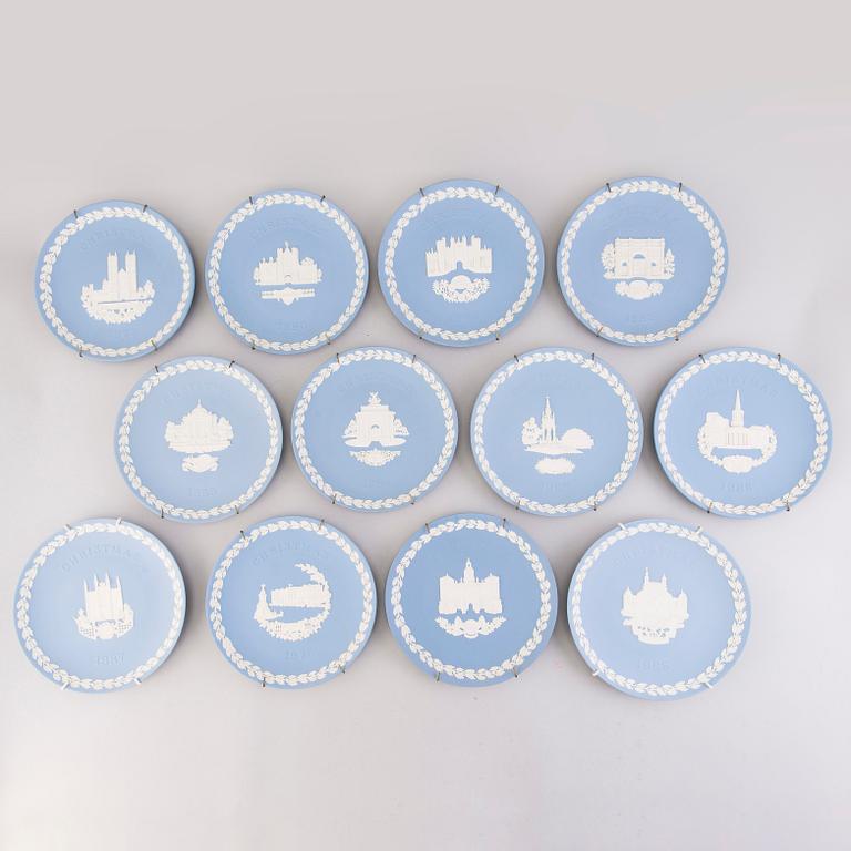 12 Wedgwood blue jasperware christmas plates.