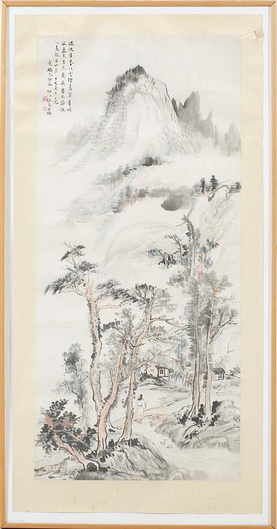 A framed scroll painting, attributed to Gu Kunbo (1905-1970).