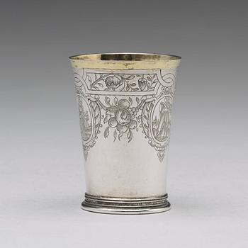 A German 17th century parcel-gilt silver beaker, mark of Andreas Pauli, Köln (1663-1669).