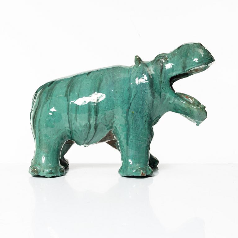Allan Ebeling, skulptur, glaserad keramik, flodhäst, Torshälla 1932.