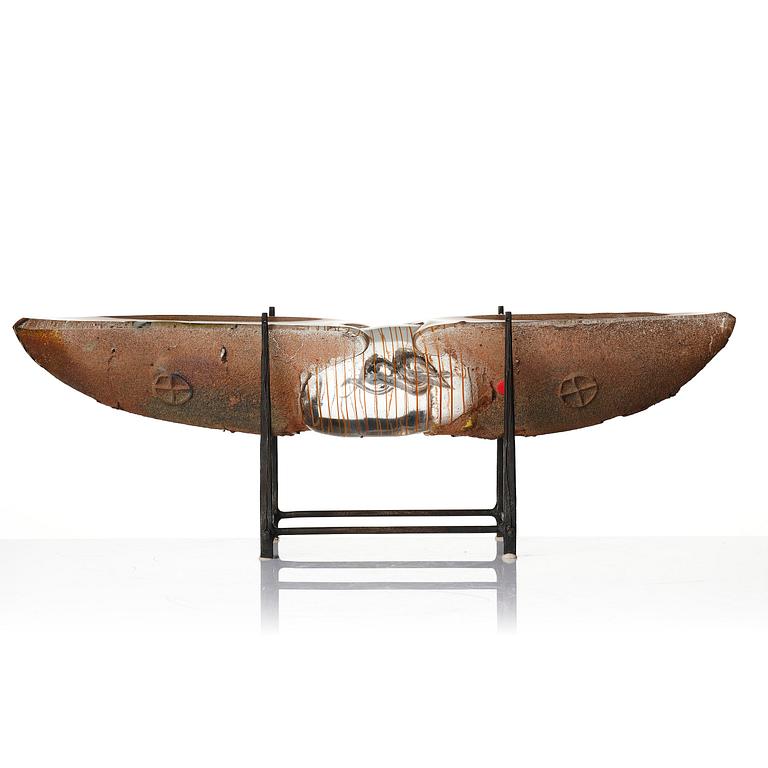Bertil Vallien, a unique sand cast glass sculpture of a boat, Kosta Boda, Sweden, 1980s.