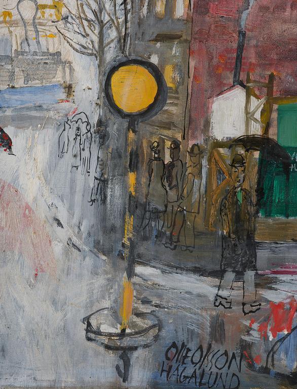 Olle Olsson-Hagalund, "Hamngatan i regnväder".