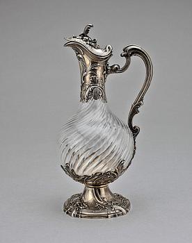 VINKARAFF, silver och glas, trol Franrike, 1800-talets andra hälft.