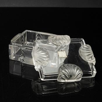 LALIQUE, 3 pcs glass, bowl, vase and box.