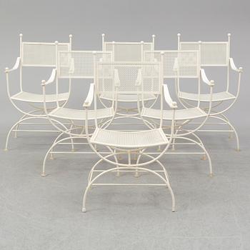 A set of six 20th century painted metal garden/patio chairs.