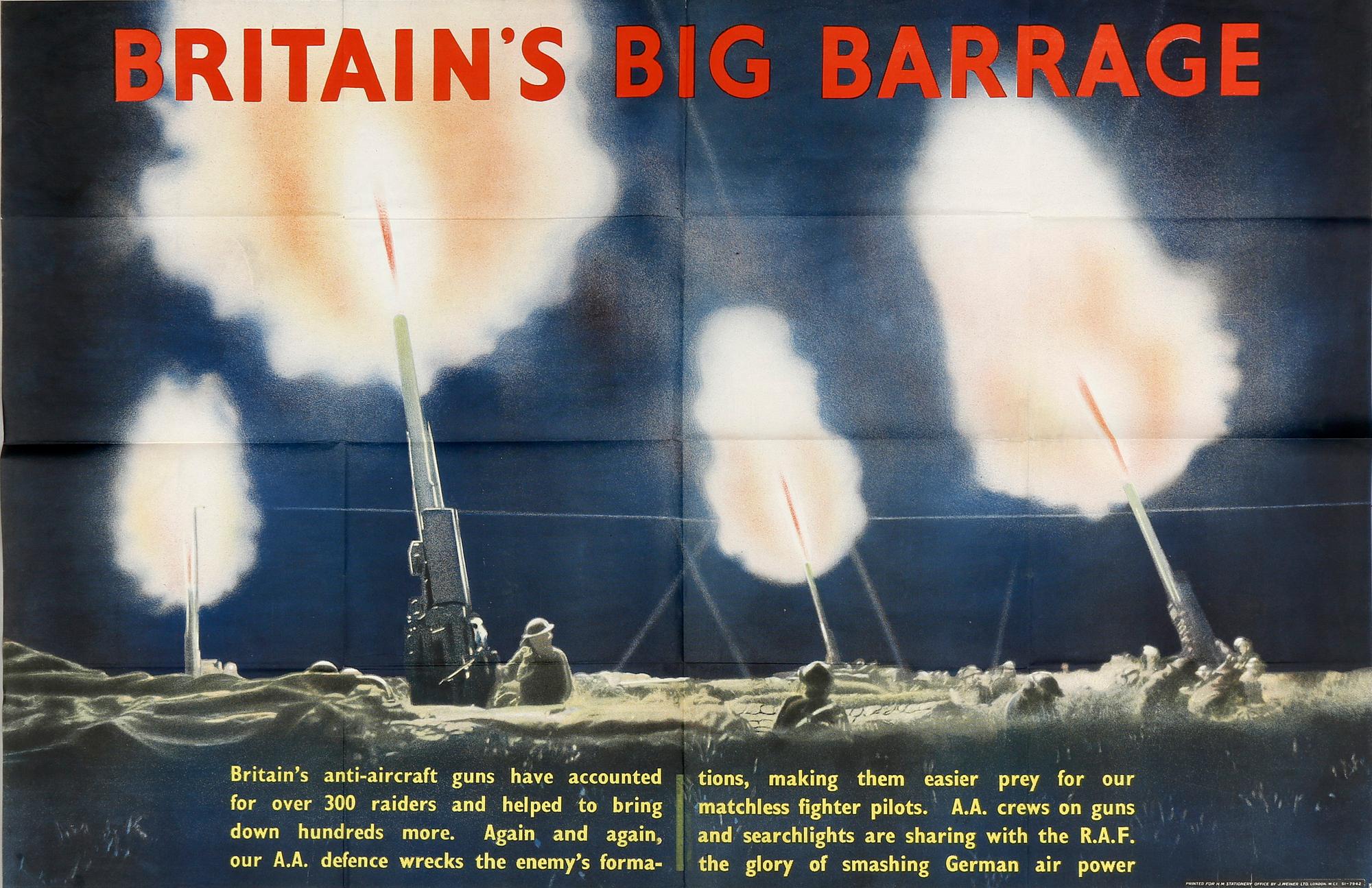 KRIGSAFFISCH, Britain`s Big Barrage, England 1940-tal.