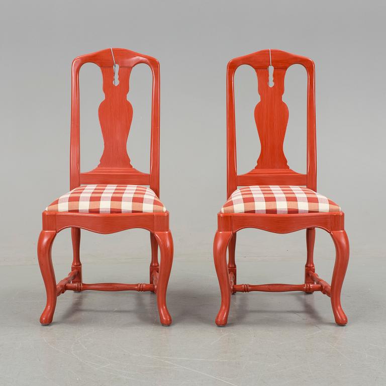 A SET OF EIGHT 1990's 18th CENTURY STYLE RED PAINTED CHAIRS.