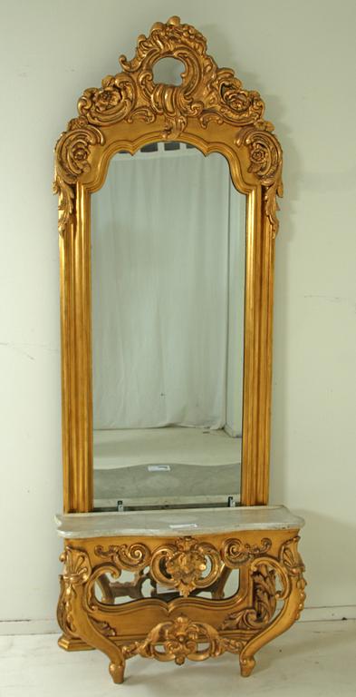 SPEGEL MED KONSOLBORD, nyrokoko. 1800-talets andra hälft. Prov; Svaneholms slott.