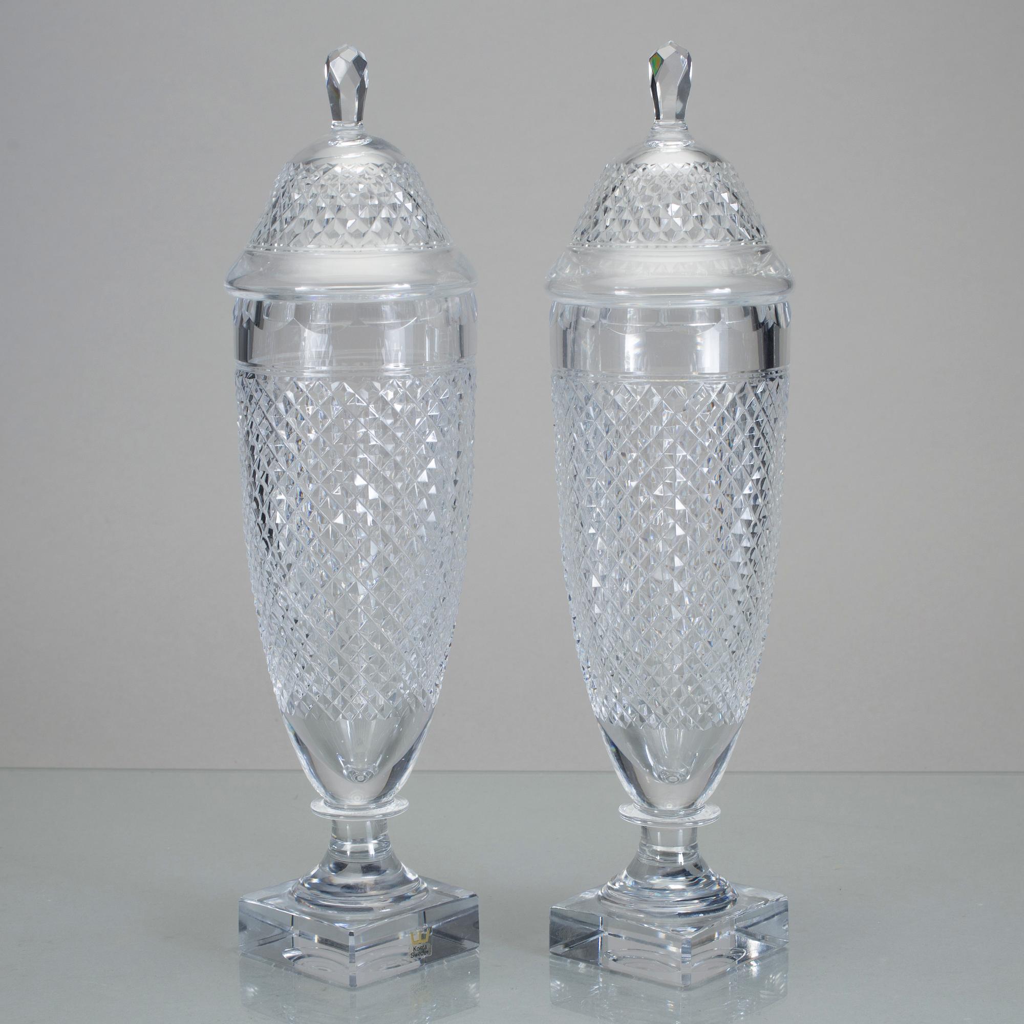 POKALER, ett par, glas, "Kent", Kosta, 1900-tal.