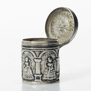A German silver engagement box, mark of Elias Rütterswürden, Elberfeld, late 18th Century.