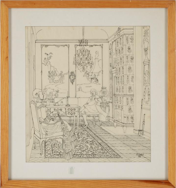 RUDOLF CARLBORG, 9 st, tuschteckningar, sign.