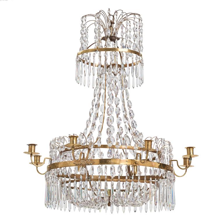 A late Gustavian nine-light chandelier, early 19th century.