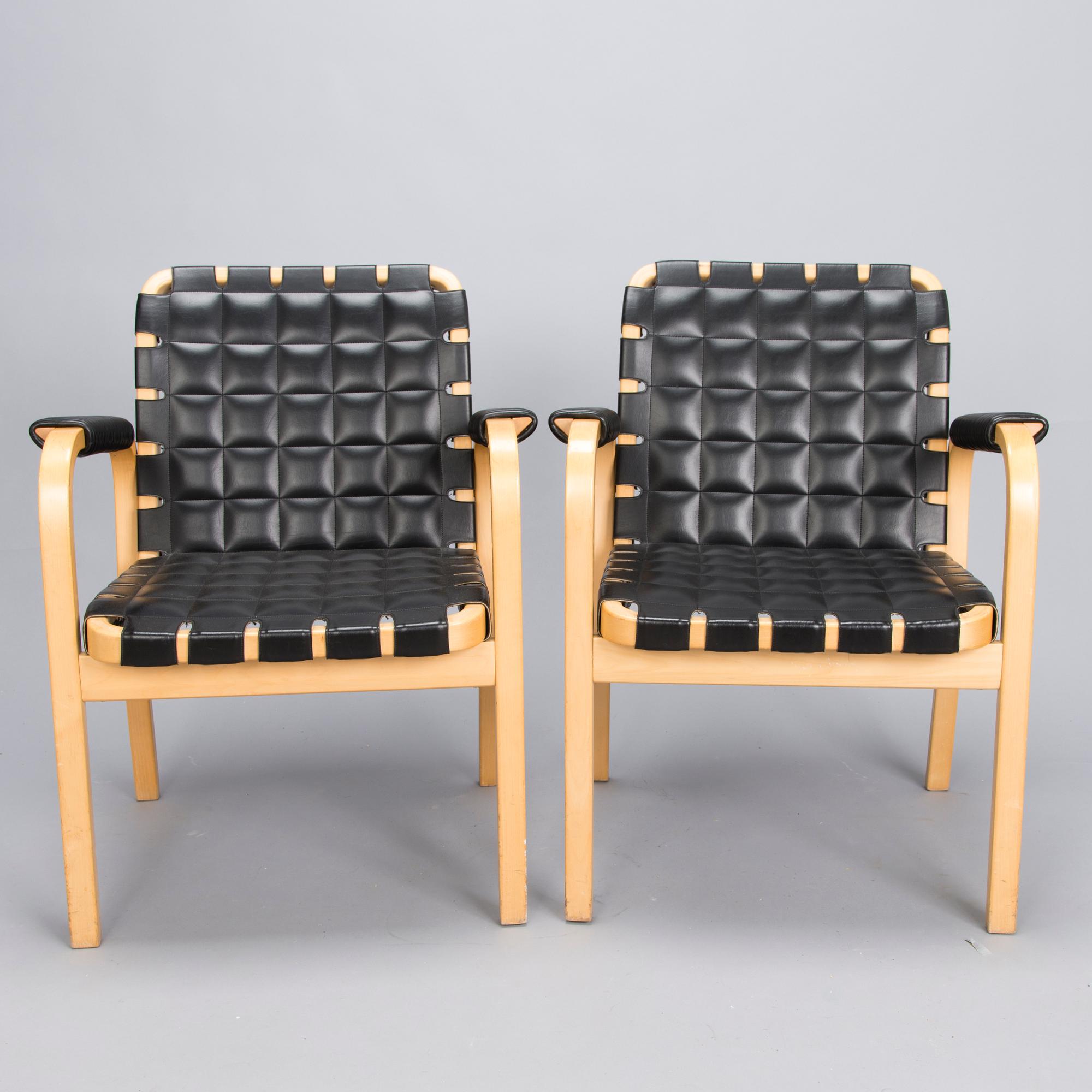ALVAR AALTO, two late 20th century '45' armchairs for Artek.