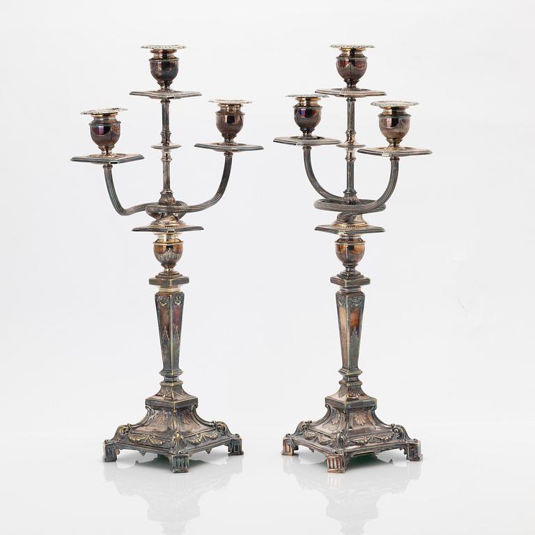 Pair of candelabra, nickel silver, Empire style, first half of the 20th century.
